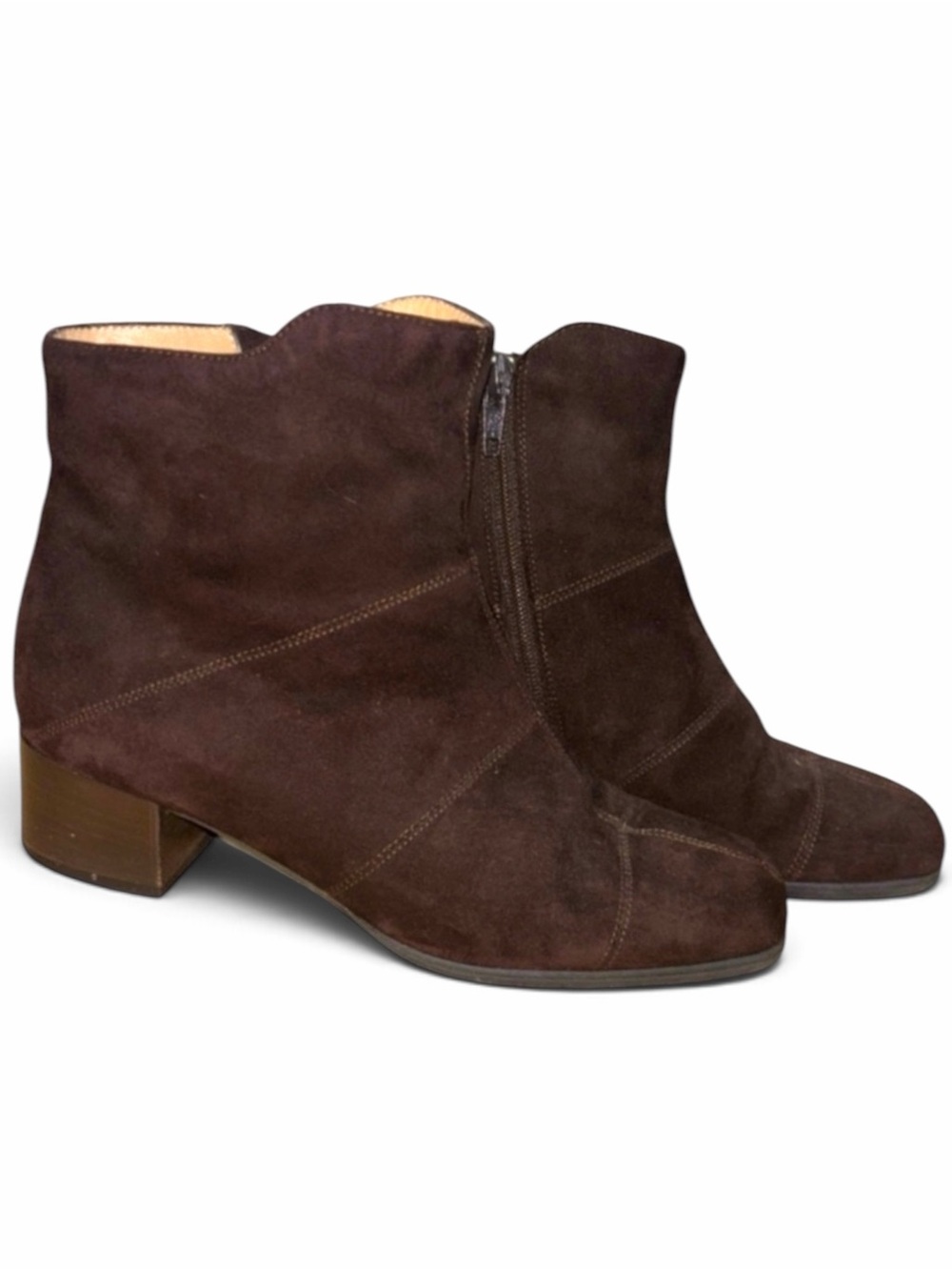 Gusella Vintage Suede Ankle Boots Brown Stacked Block Heel EU 34 Circa 1990s